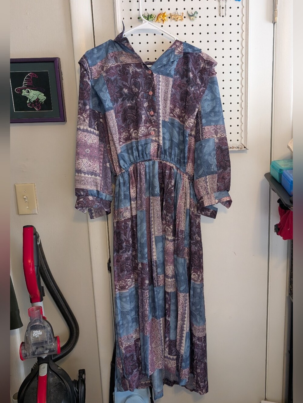 Lady Carol Vintage 80s Patchwork Maxi Dress in Blue and Purple